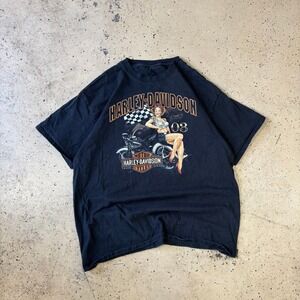 Vintage Biker Harley-Davidson Pinup Girl Black T-Shirt Size XL